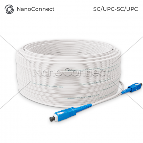 Fiber optic patch cord FTTH ADSS SC/UPC-SC/UPC White LSZH, Singlemode G.657.А2 (SM), Simplex, 300 m