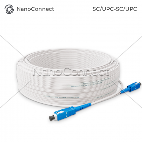 Fiber optic patch cord FTTH ADSS SC/UPC-SC/UPC White LSZH, Singlemode G.657.А2 (SM), Simplex, 50 m