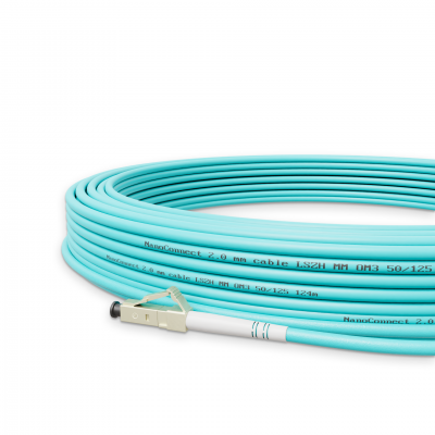 Optical patch cord NanoConnect LC/UPC-LC/UPC Turquoise LSZH, Multimode OM3 (MM), Simplex, 2mm - 15m