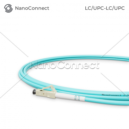 Патч-корд оптичний NanoConnect LC/UPC-LC/UPC Бірюзовий LSZH, Multimode OM3 (MM), Simplex, 2мм - 1 м