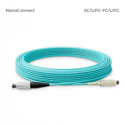 Fiber optic patch cord SC/UPC-FC/UPC Turquoise LSZH, Multimode OM3 (MM), Simplex, 2mm - 15 m