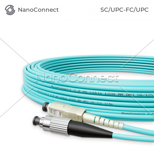 Патч-корд оптичний NanoConnect SC/UPC-FC/UPC Бірюзовий LSZH, Multimode OM3 (MM), Simplex, 2мм - 15 м