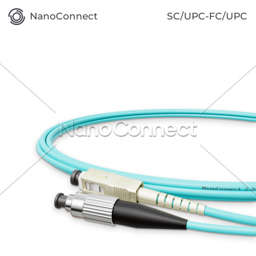 Патч-корд оптичний NanoConnect SC/UPC-FC/UPC Бірюзовий LSZH, Multimode OM3 (MM), Simplex, 2мм - 2 м