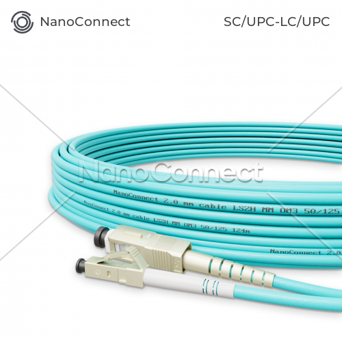 Optical Patch Cord NanoConnect SC/UPC-LC/UPC Turquoise LSZH, Multimode OM3 (MM), Simplex, 2mm - 10m