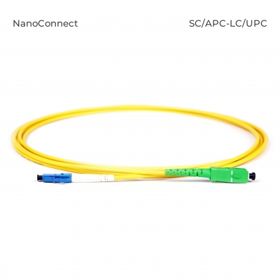 Fiber optic patch cord SC/APC-LC/UPC Yellow LSZH, Singlemode G.652.D (SM), Simplex, 3mm - 1 m
