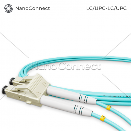 Патч-корд оптичний NanoConnect LC/UPC-LC/UPC Бірюзовий LSZH, Multimode OM3 (MM), Duplex, 2мм - 1 м