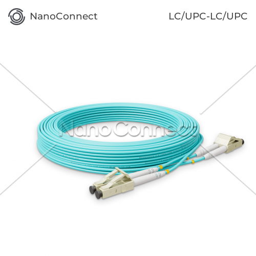 Патч-корд оптичний NanoConnect LC/UPC-LC/UPC Бірюзовий LSZH, Multimode OM3 (MM), Duplex, 2мм - 15 м