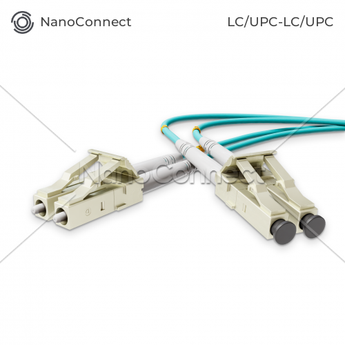 Патч-корд оптичний NanoConnect LC/UPC-LC/UPC Бірюзовий LSZH, Multimode OM3 (MM), Duplex, 2мм - 15 м