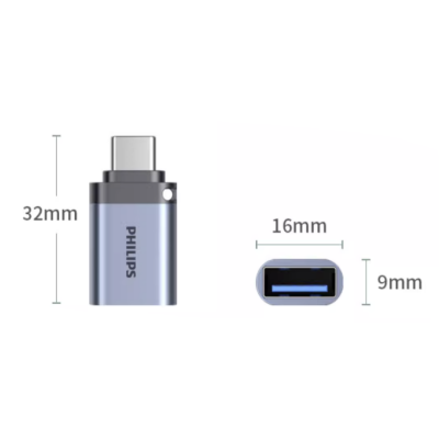 Philips OTG Type-C to USB 3.0 Adapter, Silver, SWR3001B/93