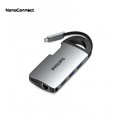 Philips 8-in-1 USB-C Hub, 3*USB 3.0/HDMI/RJ-45/SD/TF/PD, Docking Station, SWR1606A