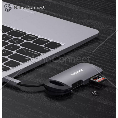 Philips 8-in-1 USB-C Hub, 3*USB 3.0/HDMI/RJ-45/SD/TF/PD, Docking Station, SWR1606A