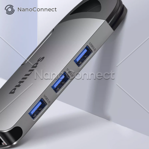 USB-хаб Philips 8-в-1, Type-C на 3*USB 3.0/HDMI/RJ-45/SD/TF/PD, док-станція (SWR1606A)
