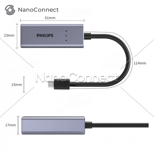 Philips Type-C to Gigabit Ethernet Network Adapter, 1 Gbps, SWR1609H/93TypeC