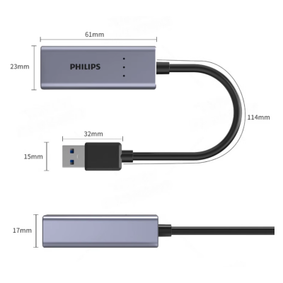 Philips USB 3.0 to Gigabit Ethernet Network Adapter, 1 Gbps, SWR1609H/93