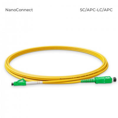 Fiber optic patch cord NanoConnect SC/APC-LC/APC Yellow LSZH, Singlemode G.652.D (SM), Simplex, 3mm - 5 m