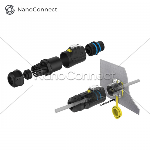Waterproof Cnlinko RJ-45 connector IP67 LP-24-J/RJ45/213/SX-43-401, panel socket