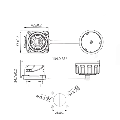 Waterproof Cnlinko RJ-45 connector IP68 YM-24-J/RJ45/213/SX-42-401, panel socket